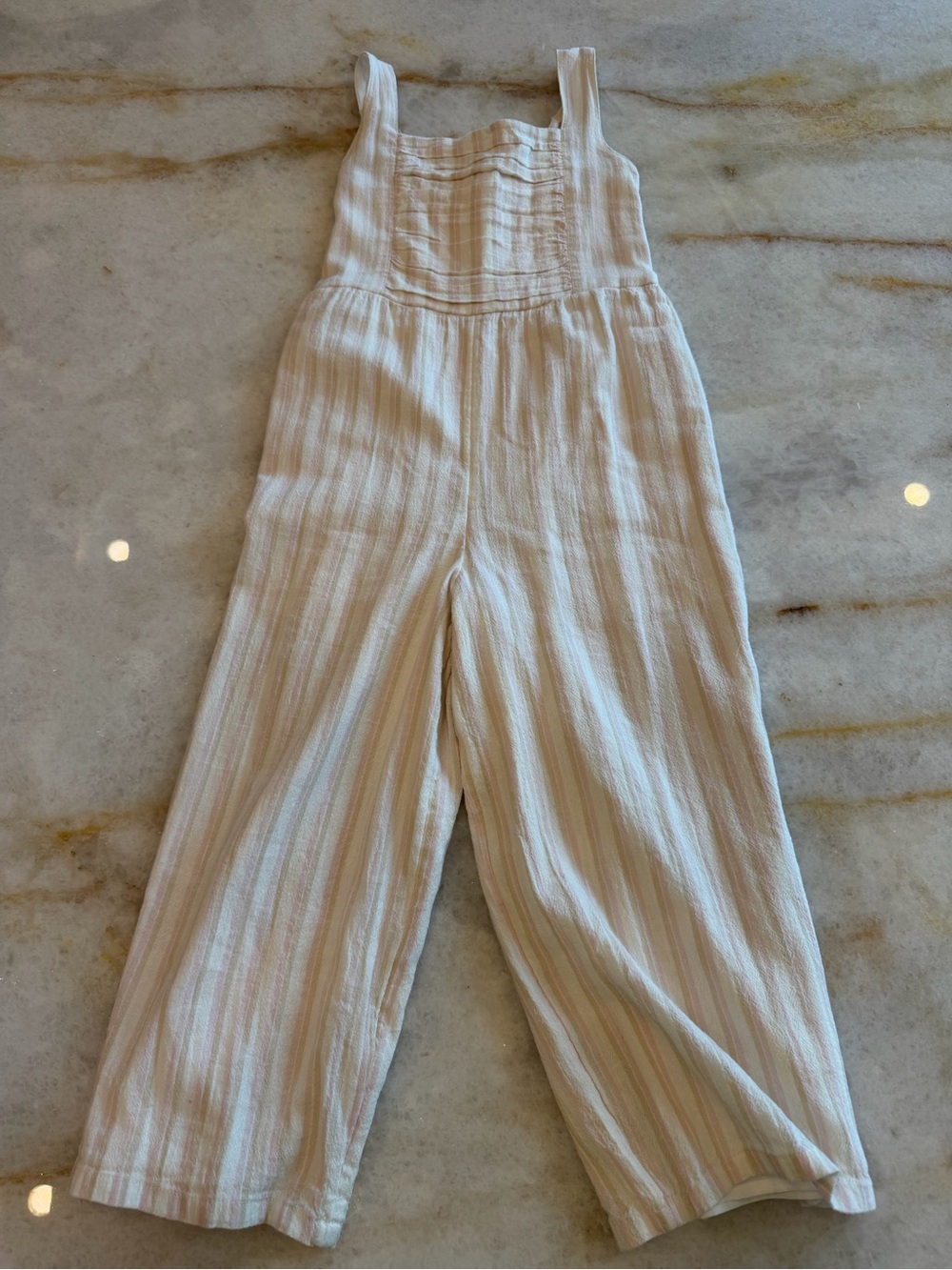 Abercrombie kids Light Cream Striped Wide-Leg Jumpsuit - Sz 7/8